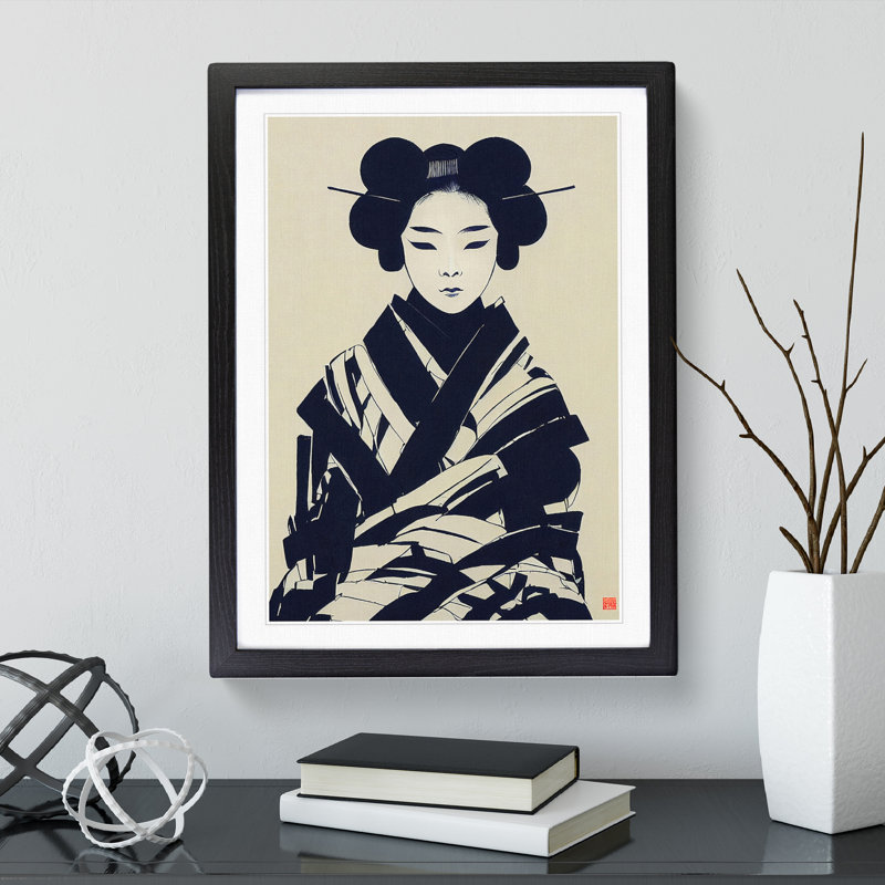 A Marvellous Geisha - Single Picture Frame Print, Black Framed, 34cm H x 25cm W x 2cm D