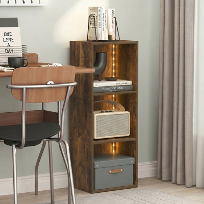 Bibliothèque Furinno LUDER avec lumières DEL, bibliothèque à 3 cubes DEL, bibliothèque, 9,3 x 12 x 31,5, pour bureau personnel, salon, salle d'étude, pin ambre