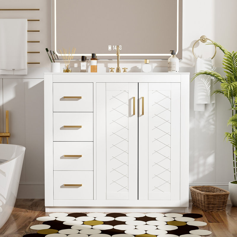 Meuble-lavabo 36 po avec lavabo en céramique, Blanc