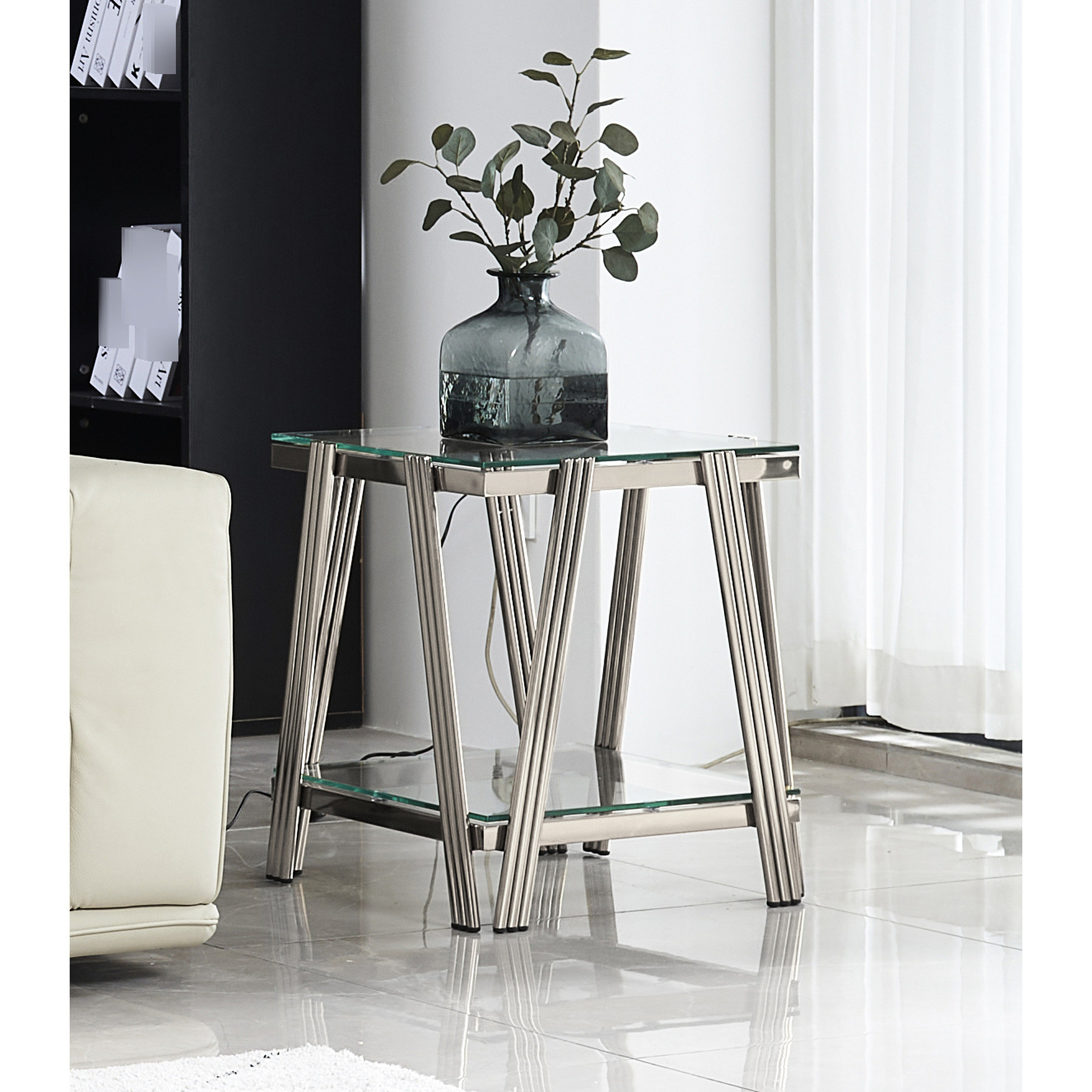 Latitude Run® Silver 20 Inch Square Table, Modern End Table With ...