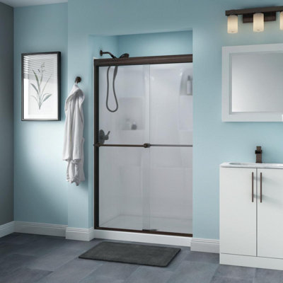 Trinsic 48 in. x 70 in. Semi-Frameless Traditional Sliding Shower Door with Niebla Glass