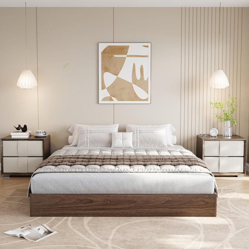 Solid Wood Platform Bed with Sturdy Wooden Slats, Floor-Standing Bed Frame, Twin, Brown