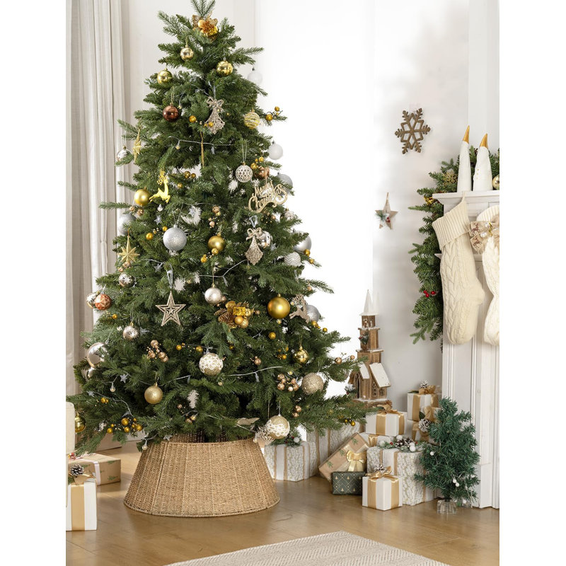 Collet d'arbre de Noël Seagrass, jupe d'arbre tissée à la main 22,5 pouces - 4 pièces de couverture de ferme rustique naturelle pour arbre de Noël artificiel 6 pi 7 pi