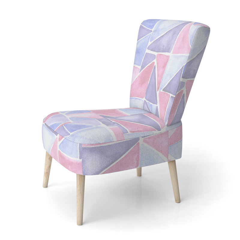 Chaise d'appoint rembourrée en velours rose et bleu à motif géométrique