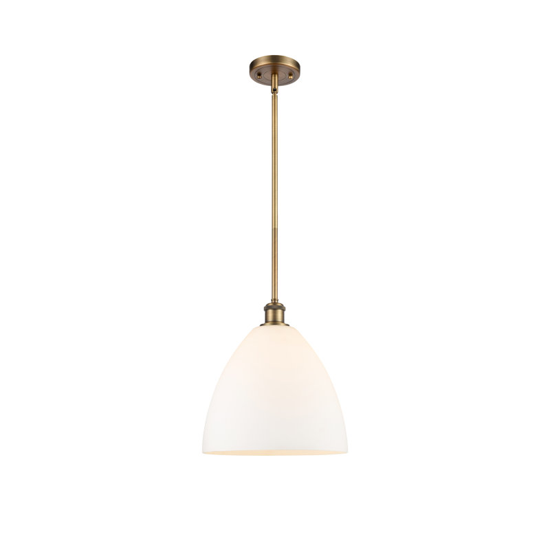 Luminaire suspendu en forme de globe à 1 lumière Allysha, Blanc mat, H 45,75 po x l 12 po x P 12 po, Laiton brossé