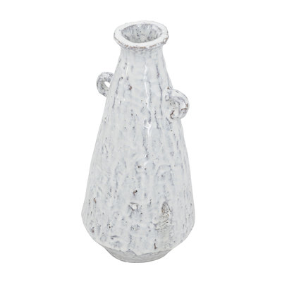 Decorative Terracotta Flower Vase - Earthy White Finish - D5.5x12"
