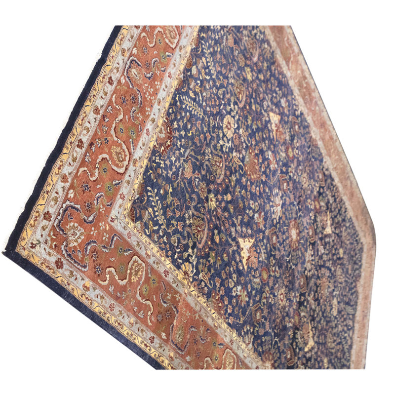 Hand Knotted Wool Oriental Area Rug in Navy And Salmon