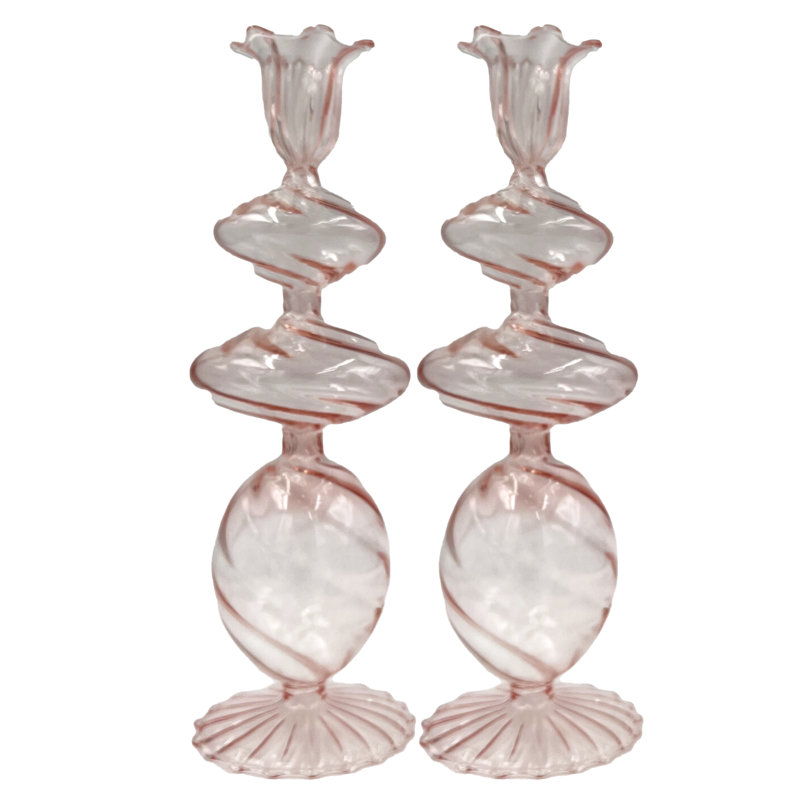 Bougeoir tourbillon rose, rose, ensemble de 2