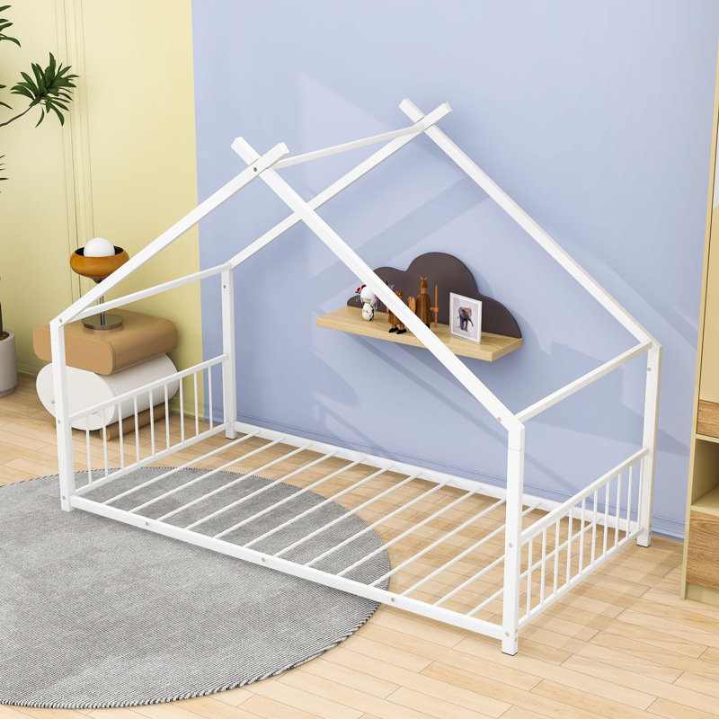 House Bed With Playhouse Design And Headboard, Twin, White