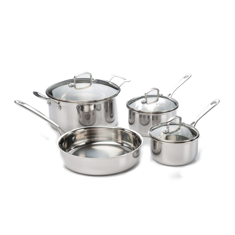 7-Piece Stainless Steel Tri-Ply Cookware Set with Glass Lids