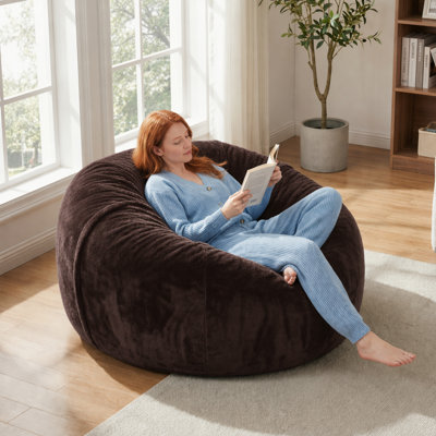 4FT, Bean Bag Chair with Memory Foam Filled , Adult Beanbags Lounge with Removable Flannel Cover, Round Sofa for Living Room, Bedroom, College Dorm