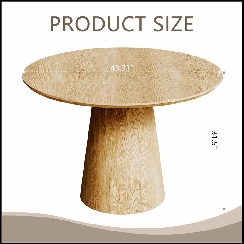 Table de salle à manger circulaire en bois de 43 pouces, table ronde minimaliste moderne en bois aggloméré