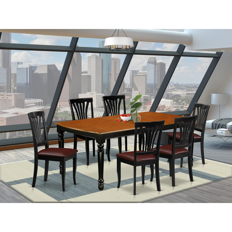 Ensemble de table et de chaises de cuisine 7 pièces comprenant une table de salle à manger rectangulaire en forme de papillon et 6 chaises rembourrées en similicuir de 42 po x 78 po, noir et cerise