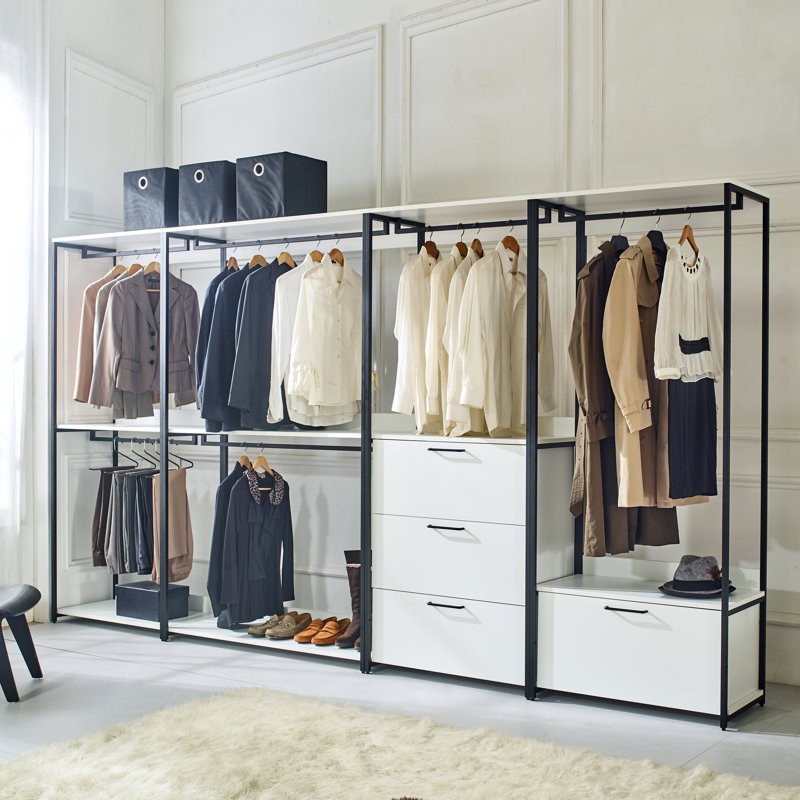 Garde-robe blanche avec structure en métal - Rangement très profond, eau et chaleur, résistance aux rayures et aux égratignures