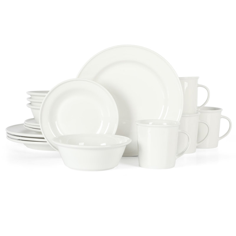 Cliffield White Porcelain 16-Piece Dinnerware Set, Service for 4