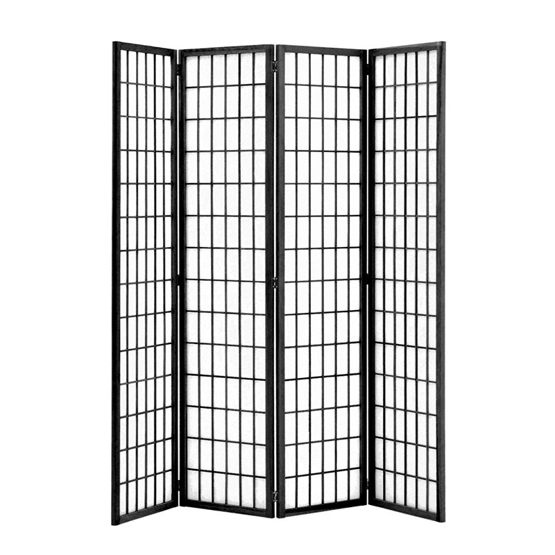 Jonah Panel Solid Wood Folding Room Divider, Black, 4