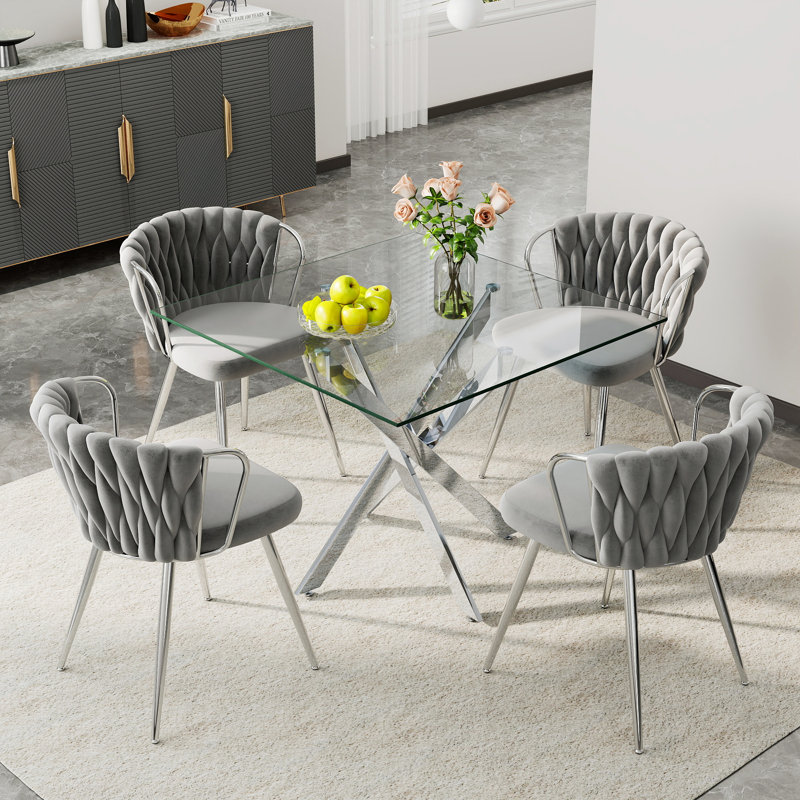 Ensemble de table de salle à manger 36 po, 5 pièces: table, 4 chaises, Gris