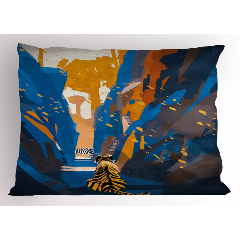 Taie décorative en microfibre de polyester bleu / brun / jaune, Simple