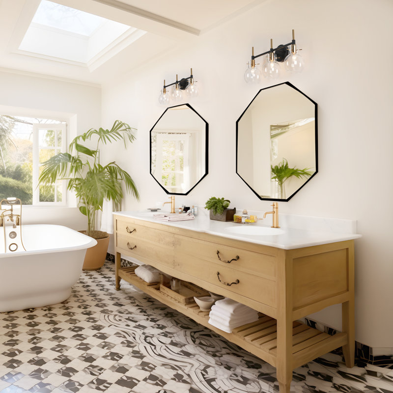 Satilla 3-Light Dimmable Modern Black/Brass Vanity Light