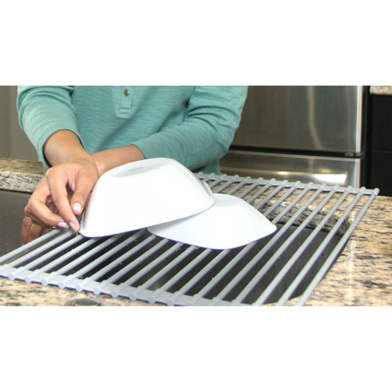 Gray Silicone-Coated Steel Foldable Over-Sink Drying Rack