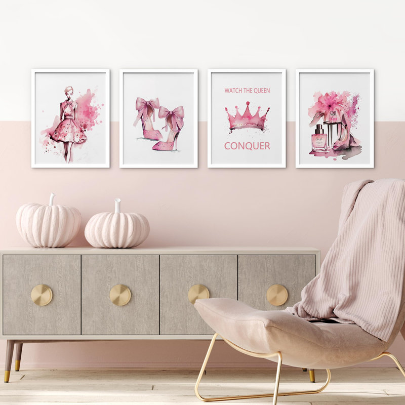«Pastel Watercolor», ballerine à talons de bouteille de parfum encadrée sur papier, impression de 4 pièces, Blanc