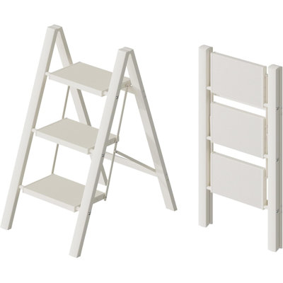 3 Step Ladder, Lightweight Portable 3 Step Stool With Anti-Slip Wide Pedal, 330Lbs Capacity Aluminum Ladder For Household,Office,Kitchen(White)