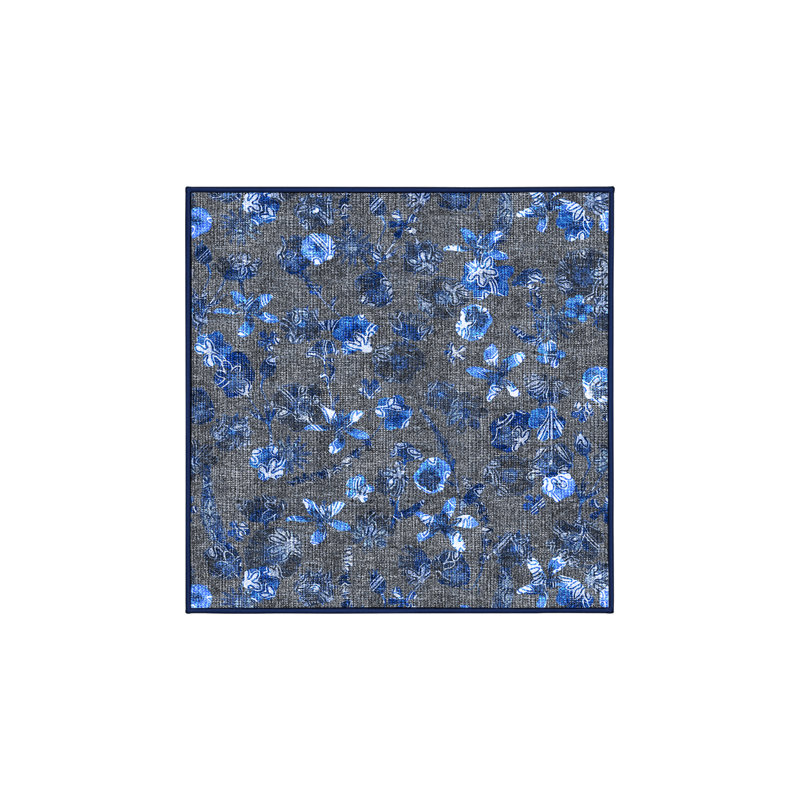 Tapis bleu / gris en chenille / polyester tissé à la main à la machine Kenora, Carré 5 pi