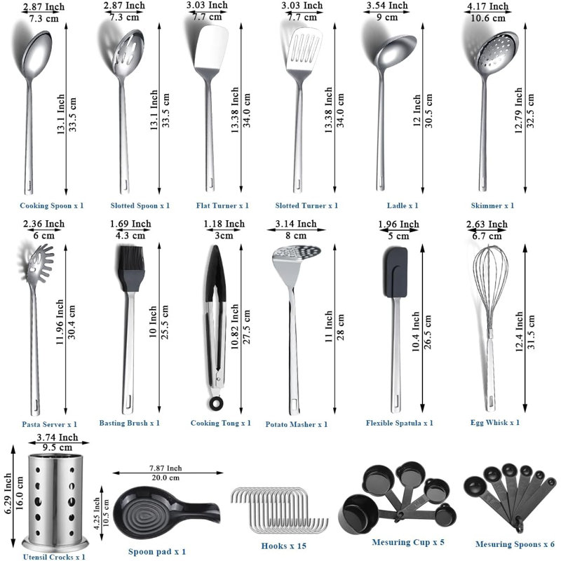 Ensemble d'ustensiles de cuisine 40 pièces en acier inoxydable avec support - Outils de cuisson durables pour tous vos besoins culinaires