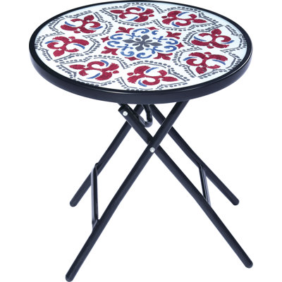 Placerville Round Glass Outdoor Folding Side Table