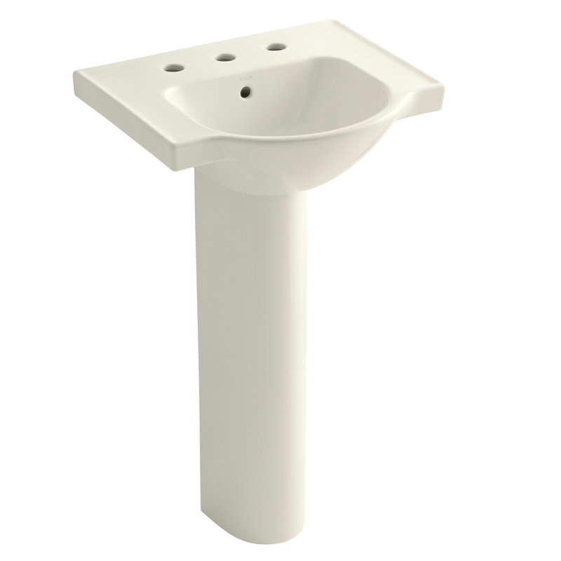 Veer™ Ceramic Pedestal Bathroom Sink with Overflow, Biscuit, 35.5" H x 21" L x 18.25" W, 4" Centers
