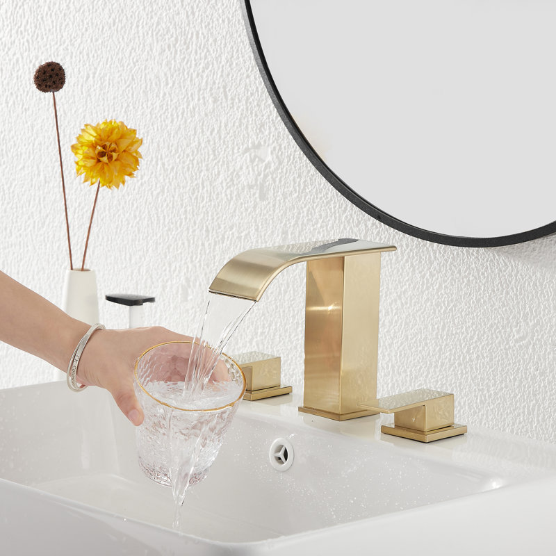 Widespread 2-handle Bathroom Faucet with Drain Assembly, Gold