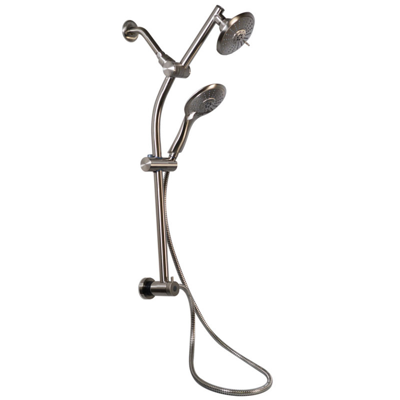 Shower Kit with Adjustable Diverter Extension Bar, 5" 5-Function Shower Head & Hand Held, Satin Nickel