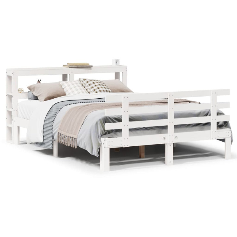 Solid Wood Bed, Small Double (4'), White