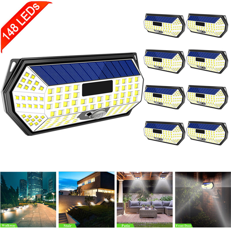 Count 148 - Head LED Solar Powered Dusk to Dawn Outdoor Security Wall Pack with Motion Sensor
