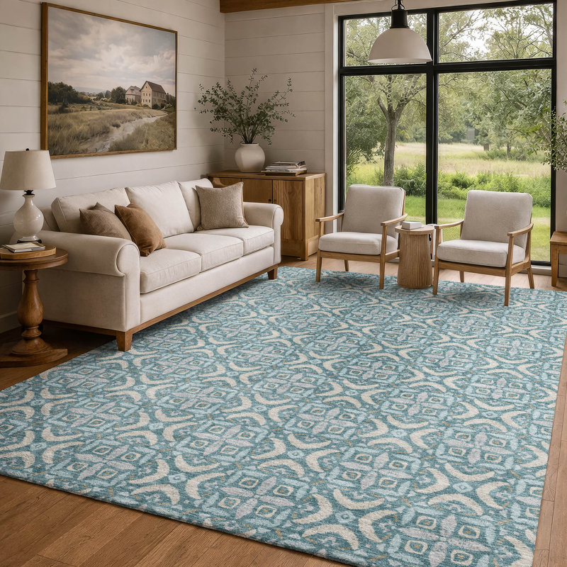 Machine Washable Indoor/Outdoor Chantille ACN2924 Lattice Rug, Teal, 9' x 12'