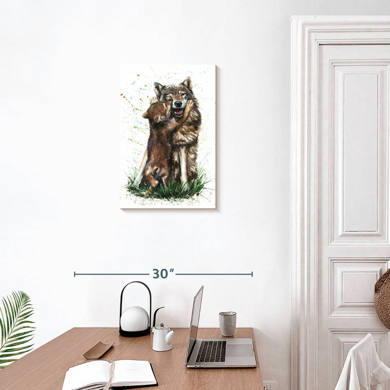 Famille de loups aimants, H 24 po x l 16 po