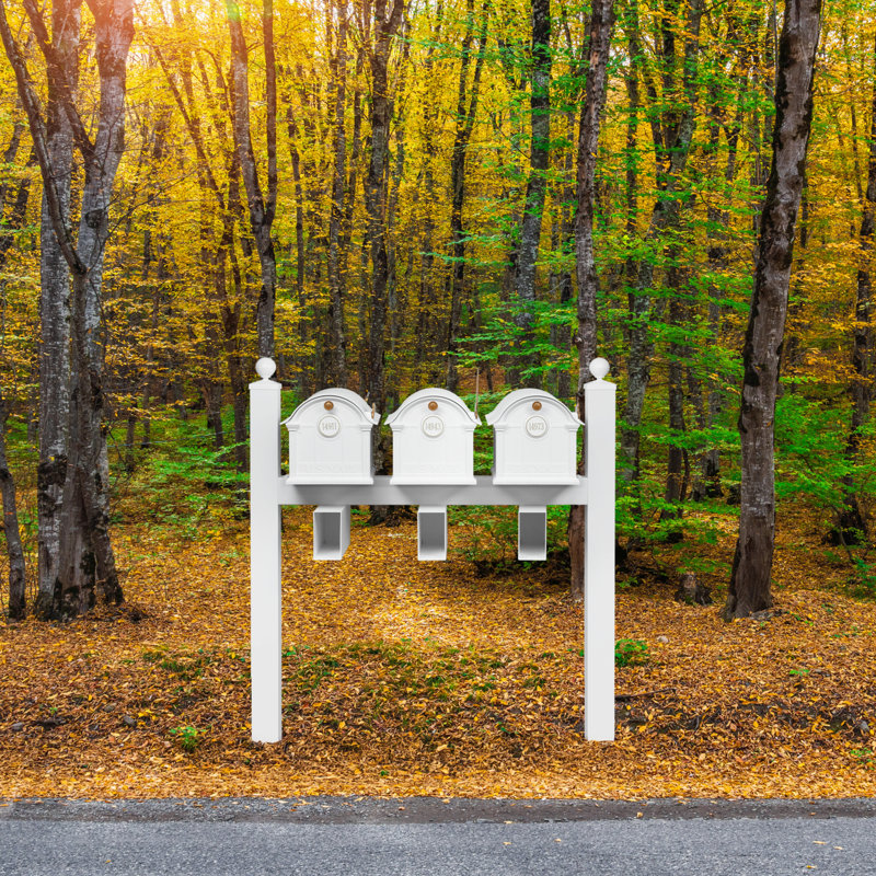 Balmoral Triple Mount Mailbox /w/ Ball Finials, Personalized Door Medallion, Newspaper Box (3 Mailboxes, Tri-Mount Rack, 3 Newspaper Boxes, 3 Medallions)