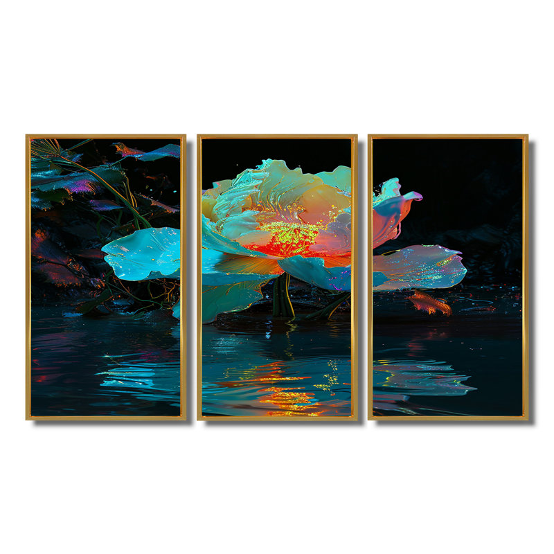 Ramet - ensemble d'art mural pivoine, Cadre flottant doré, H 40 po x l 60 po x P 1 po
