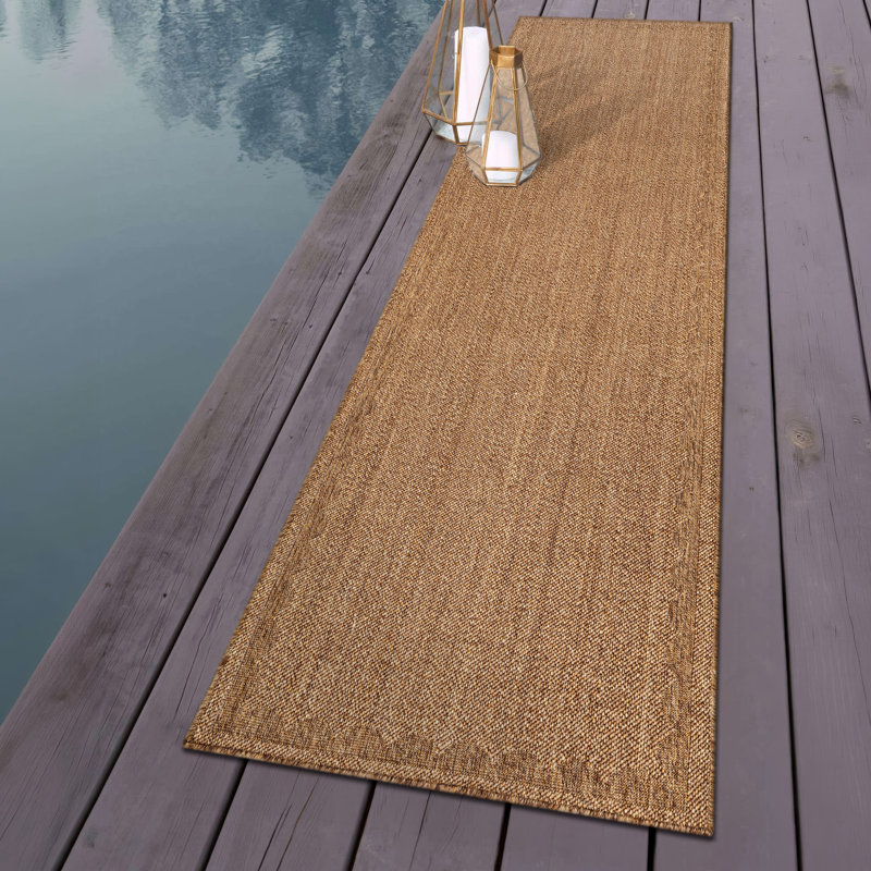 Tapis tissé plat intérieur / extérieur Scallop Border Natural / Jute Easy-Care, Naturel, Tapis de couloir 2 pi 3 po x 8 pi