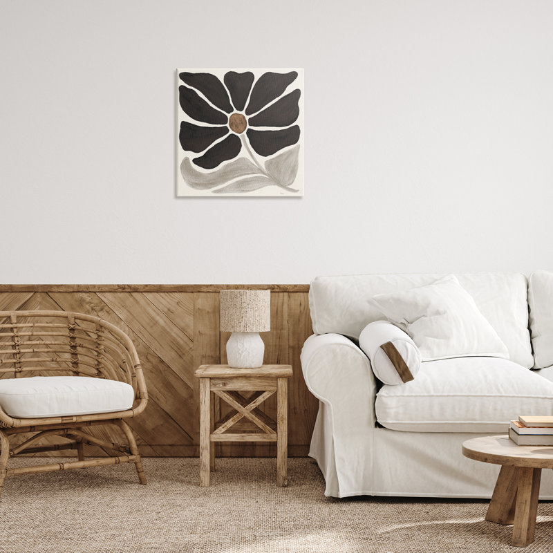Art mural moderne sur toile à fleurs neutres par Véronique Charron, H 24 po x l 24 po