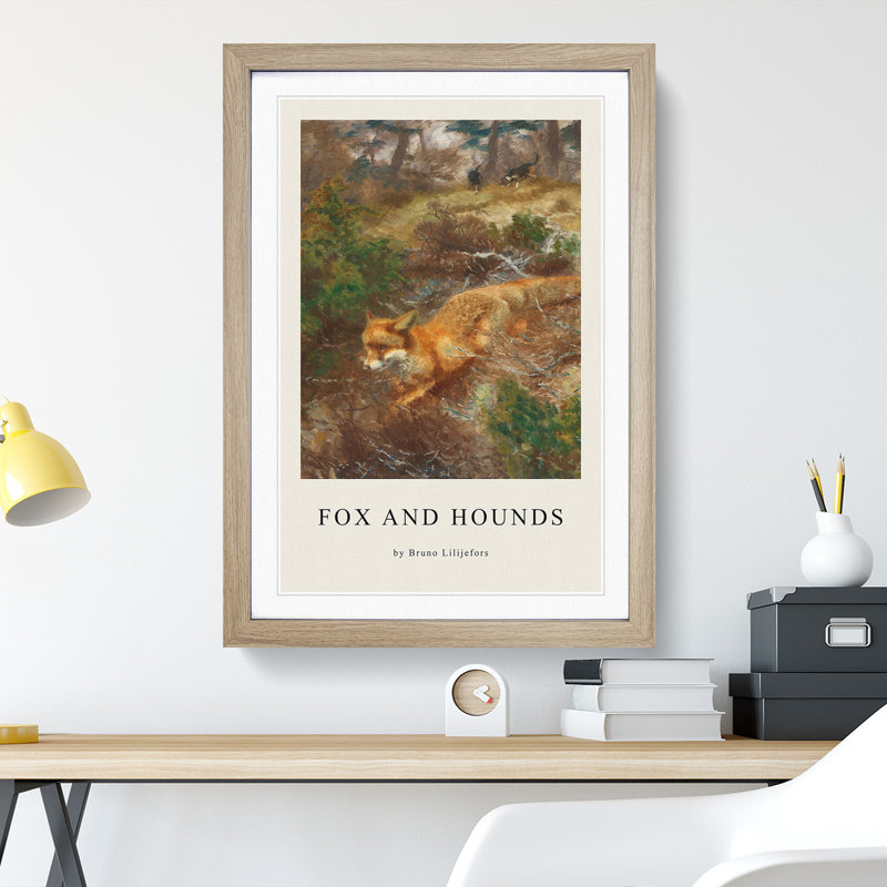 Fox And Hunting Dogs Vol.1 by Bruno Liljefors - Single Picture Frame Print, 48cm H x 36cm W x 2cm D, Oak Framed