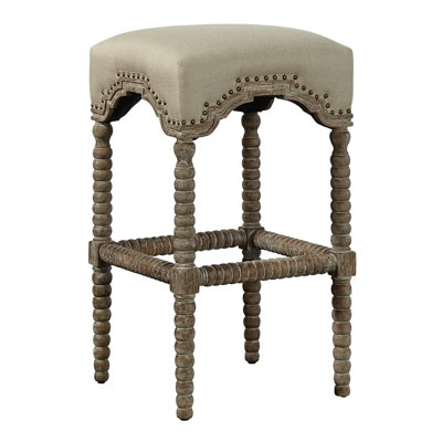 Upholstered Counter Stool with Solid Wood Frame