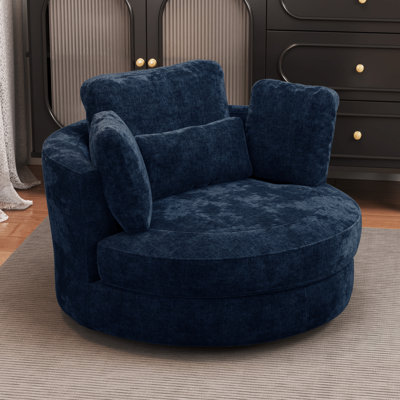 49.6"W Slipcovered Oversized Accent Barrel Chair, Chenille Swivel Club Chair With Metal Base