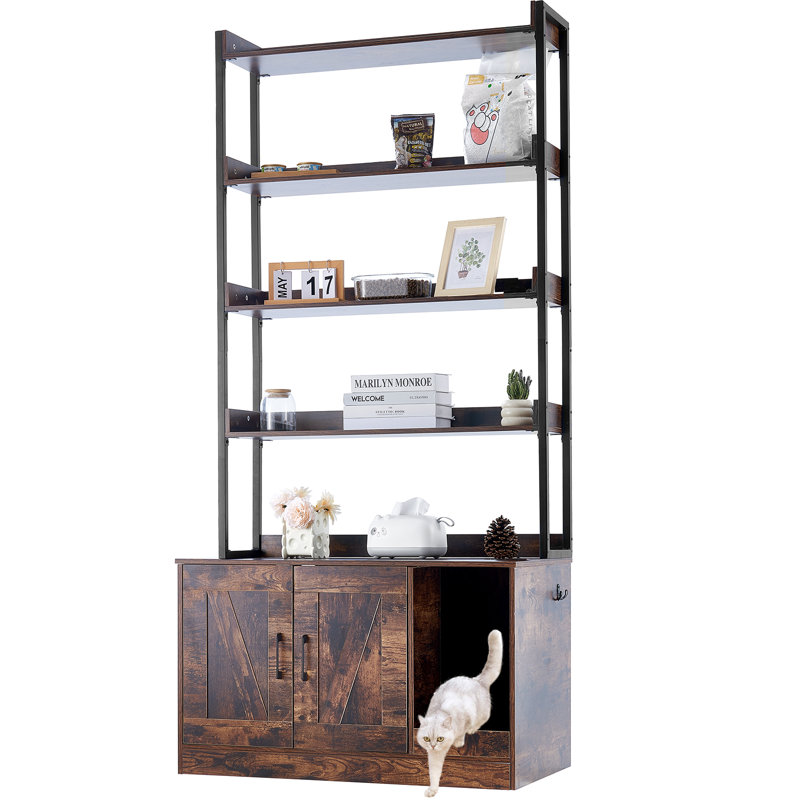 Meuble à litière en bois avec 4 tablettes Harlei