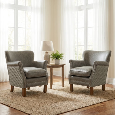 Petit fauteuil rembourré en cuir véritable de 26 po de largeur (ensemble de 2)