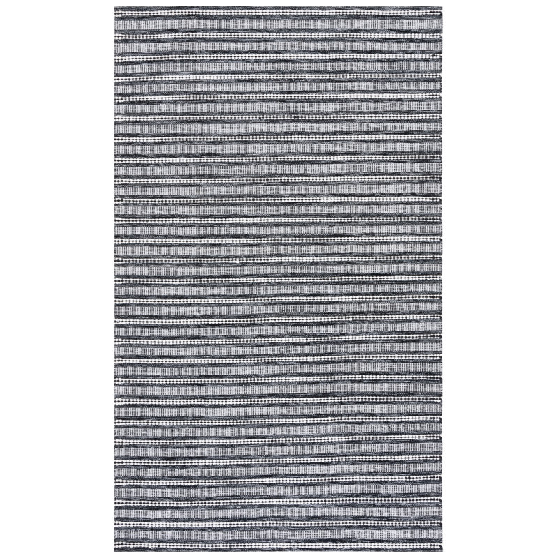 Black and Ivory Kilim Flatweave Striped 5' x 8' Area Rug