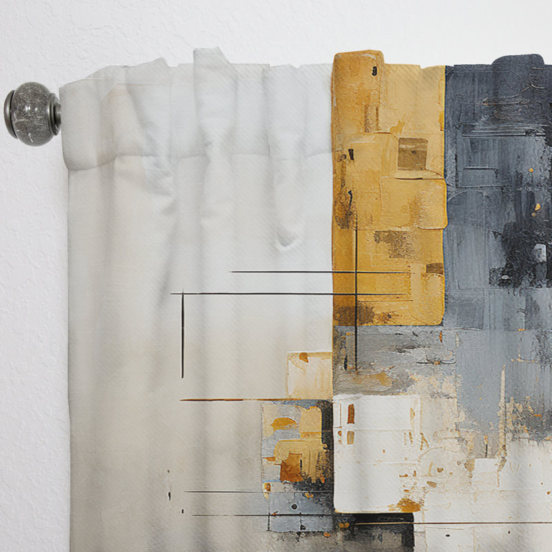Elfreda Grey and Yellow Fantasy Sci Fi Minimalism Art - Collages Curtain - Velvet Room Darkening - 1 panel, 52" W x 95" L