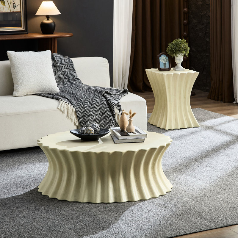 Ensemble de 2 tables basses en fibre de verre robuste pour salon, 12.4" H x 35.04" W x 27.56" D