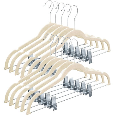 10 Pack Clothes Hangers With Clips Ivory Velvet Hangers Use For Skirt Hangers Clothes Hanger Pants Hangers Ultra Thin No Slip