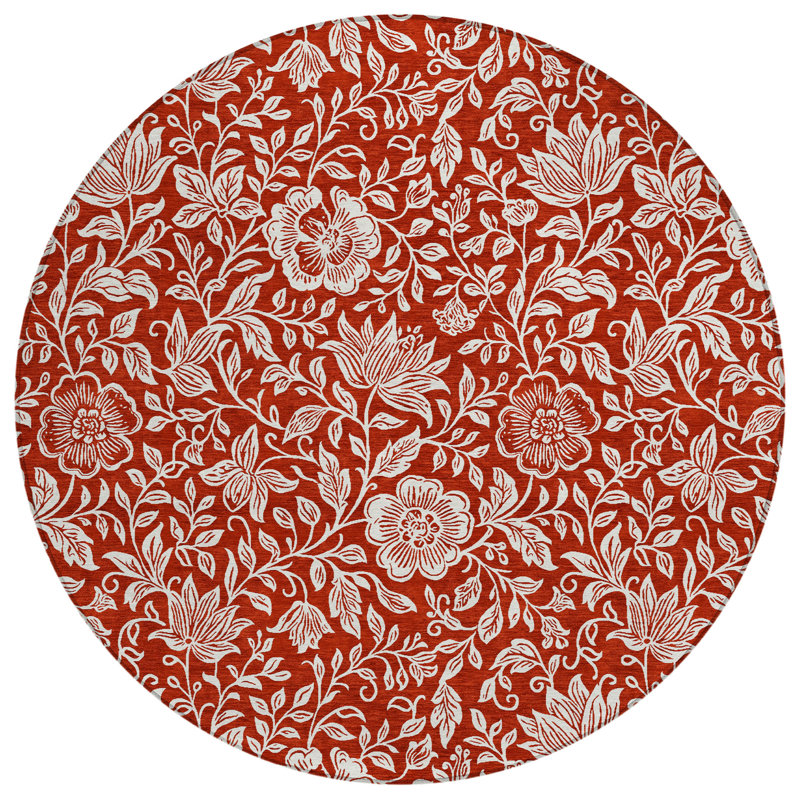Machine Washable Indoor/Outdoor Chantille ACN2572 Floral Rug, Red, 8' Round